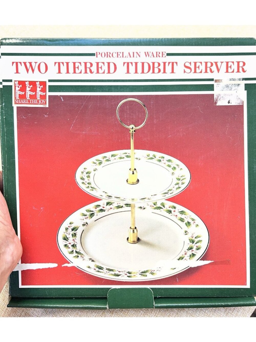 Royal Limited Holly Holiday 2 tiered Tid Bit Server Christmas Vtg Caldor - Picture 2 of 6